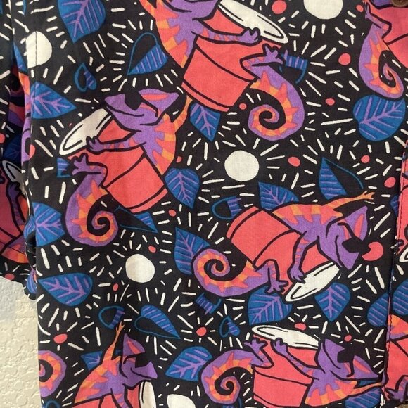 Party Pants Vacation Button up Shirt Short Sleeve top Neon 80s Lizard chameleon - Picture 4 of 11